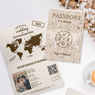 Carte de passeport de destination de mariage bohèm