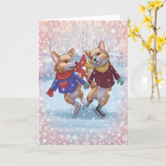 Carte de patinage de Corgis (Fleur jaune)