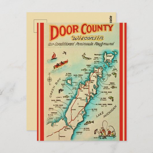 Carte de pêche du comté de Old Door (Devant / Derrière)