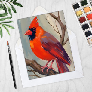 Carte de peinture à l'aquarelle cardinal rouge