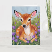 Carte de peinture à l'aquarelle d'animal de faon d (Devant)