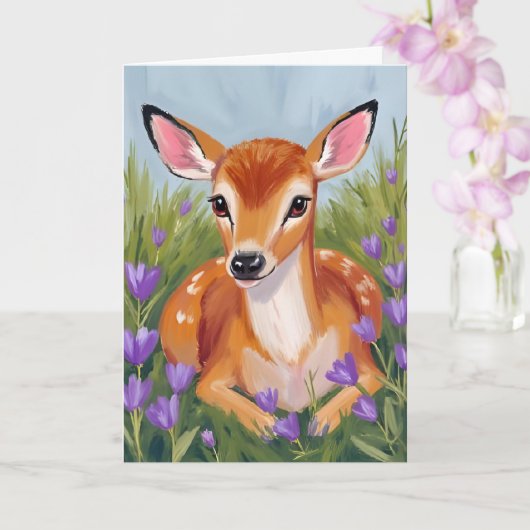 Carte de peinture à l'aquarelle d'animal de faon d (Orchidée)