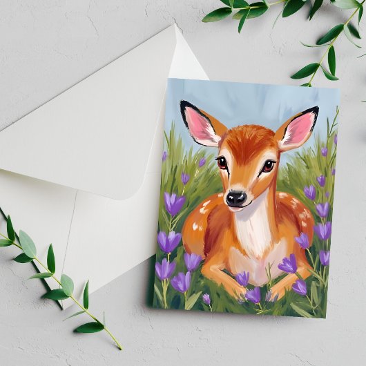 Carte de peinture à l'aquarelle d'animal faon de c