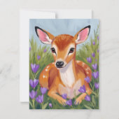 Carte de peinture à l'aquarelle d'animal faon de c (Devant)