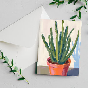 Carte de peinture à l'aquarelle de cactus vert