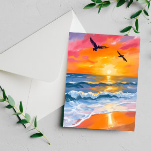 Carte de peinture à l'aquarelle de la plage au cou