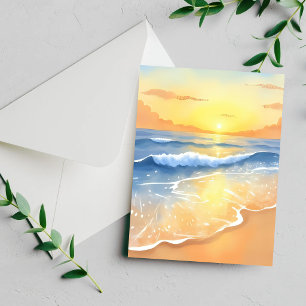 Carte de peinture à l'aquarelle de la plage au cou
