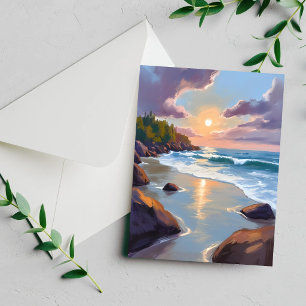 Carte de peinture à l'aquarelle de la plage de l'o
