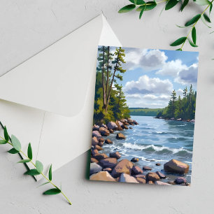 Carte de peinture à l'aquarelle de la rive du lac