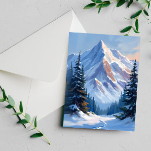Carte de peinture à l'aquarelle de paysage de mont