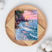 Carte de peinture à l'aquarelle du coucher de sole