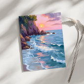 Carte de peinture à l'aquarelle du coucher de sole