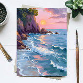 Carte de peinture à l'aquarelle du coucher de sole