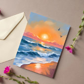 Carte de peinture à l'aquarelle du coucher de sole
