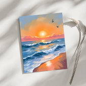 Carte de peinture à l'aquarelle du coucher de sole