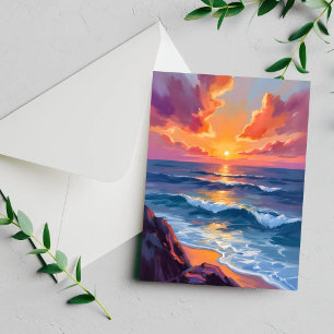 Carte de peinture à l'aquarelle du coucher de sole