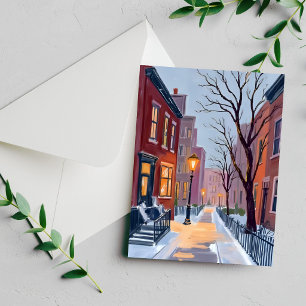 Carte de peinture à l'aquarelle du North End hiver