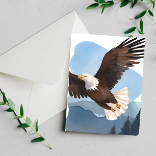 Carte de peinture à l'aquarelle du pygargue à tête