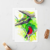 Carte de peinture à l'aquarelle pour les oiseaux d (Devant/Arrière en situation)