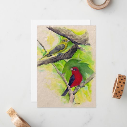 Carte de peinture à l'aquarelle pour les oiseaux d (Devant/Arrière en situation)