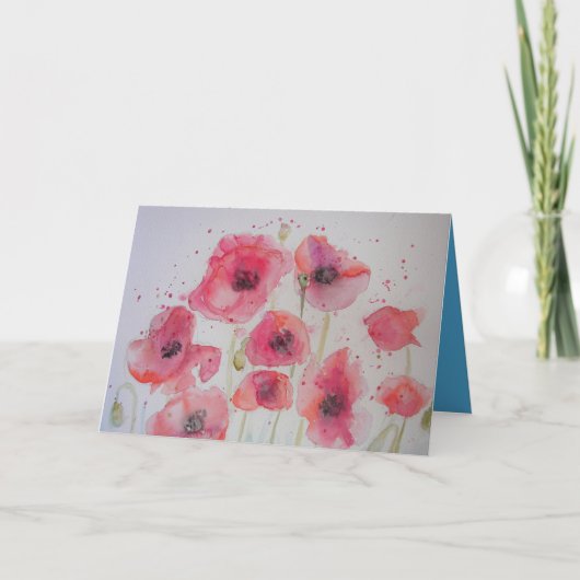 Carte de peinture à l'aquarelle Red Poppy Party (Devant)