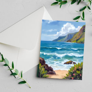 Carte de peinture à l'aquarelle Vagues bleues du r