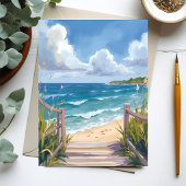 Carte de peinture aquarelle de chemin de plage côt