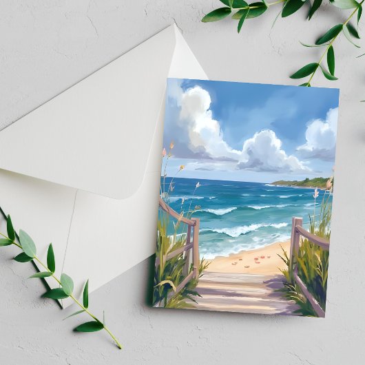 Carte de peinture aquarelle de chemin de plage côt