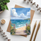 Carte de peinture aquarelle de chemin de plage côt