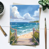 Carte de peinture aquarelle de chemin de plage côt