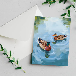 Carte de peinture aquarelle de l'étang aux canards