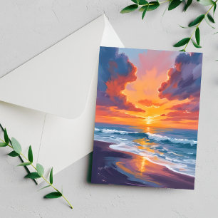 Carte de peinture aquarelle du coucher de soleil s