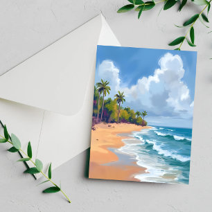 Carte de peinture aquarelle du rivage de l'océan d