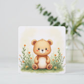 Carte de peinture aquarelle d'un mignon, petit our (Debout devant)