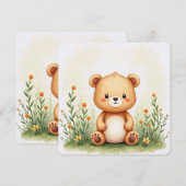 Carte de peinture aquarelle d'un mignon, petit our (Devant / Derrière)