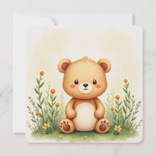 Carte de peinture aquarelle d'un mignon, petit our