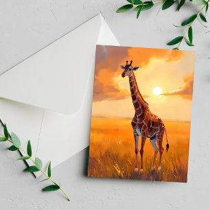 Carte de peinture d'animaux de safari au coucher d