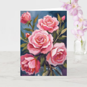 Carte de peinture de bouquet de roses rose saumon