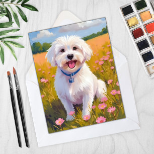 Carte de peinture de champ de fleurs de chien malt