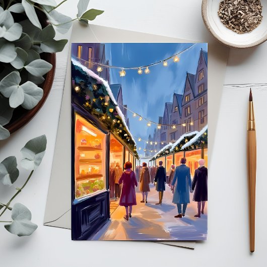 Carte de peinture de Noël joyeux du marché des fêt