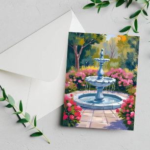 Carte de peinture florale de fontaine de jardin