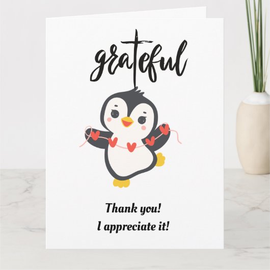 CARTE DE PENGUIN PLIÉE AU Merci/GRATEFUL (Devant)