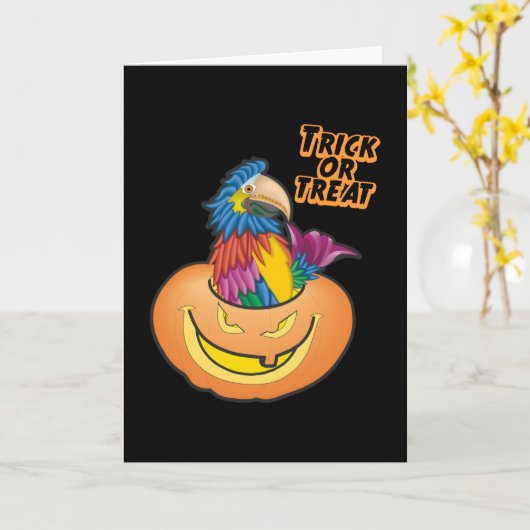 Carte de perroquet Halloween colorée (Fleur jaune)