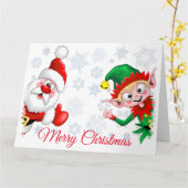 Carte de personnages de Noël Santa et Elf pouce le (Fleur jaune)
