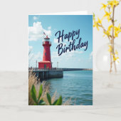 Carte de phare rouge joyeuse (Fleur jaune)