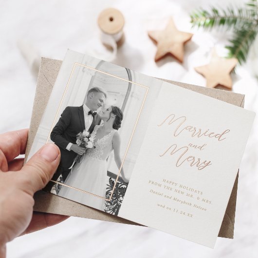 Carte de photo de mariage de vacances en feuille m