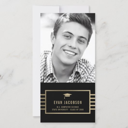 Carte de photo de remise de diplôme à capuchon dor (Devant)