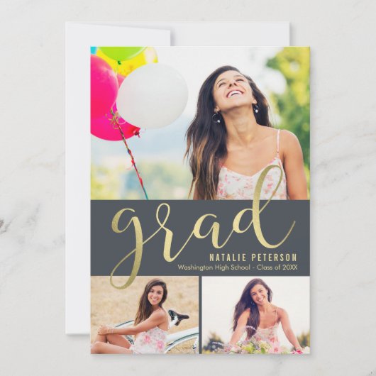 Carte de photo de remise des diplômes à teinte gra (Devant)