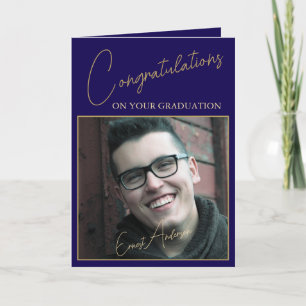 Carte de photo de remise des diplômes bleu minuit
