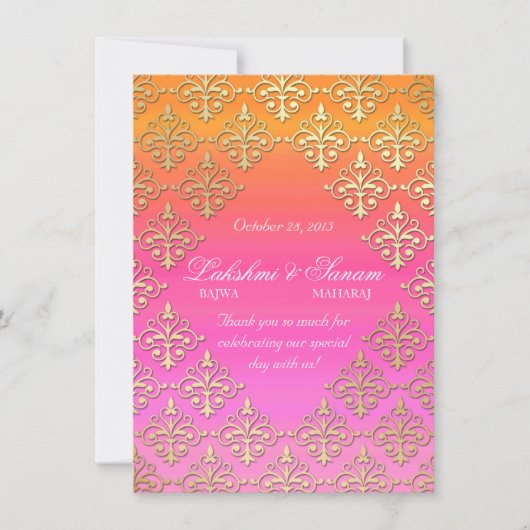 Carte de photo d'invitation indienne Damask Rose O (Devant)